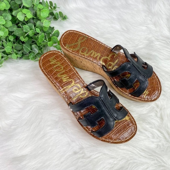 New Sam Edelman Regis Black Platform Wedge Sandals - Picture 7 of 9